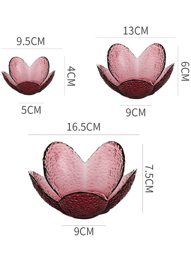 3-Piece Lotus Glass Plates Red 16.5x7.5x9cm