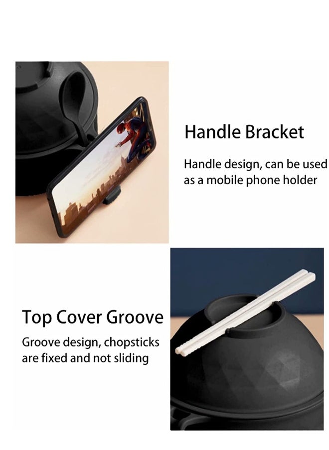 Microwave Ramen Cooker Ramen Bowl Set with Lid Chopsticks College Dorm Room Essentials for Girls, Boys, Rapid and Quick Ramen Cooker with Handles  Apartment Essentials for Apartment Black