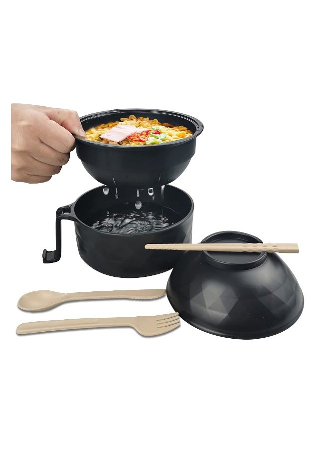 Microwave Ramen Cooker Ramen Bowl Set with Lid Chopsticks College Dorm Room Essentials for Girls, Boys, Rapid and Quick Ramen Cooker with Handles  Apartment Essentials for Apartment Black