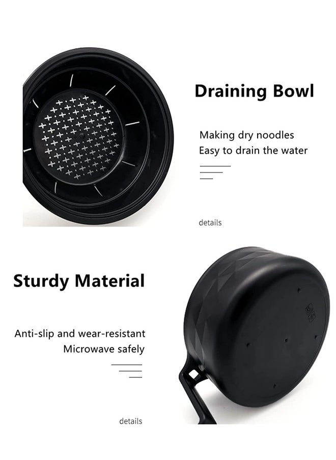 Microwave Ramen Cooker Ramen Bowl Set with Lid Chopsticks College Dorm Room Essentials for Girls, Boys, Rapid and Quick Ramen Cooker with Handles  Apartment Essentials for Apartment Black