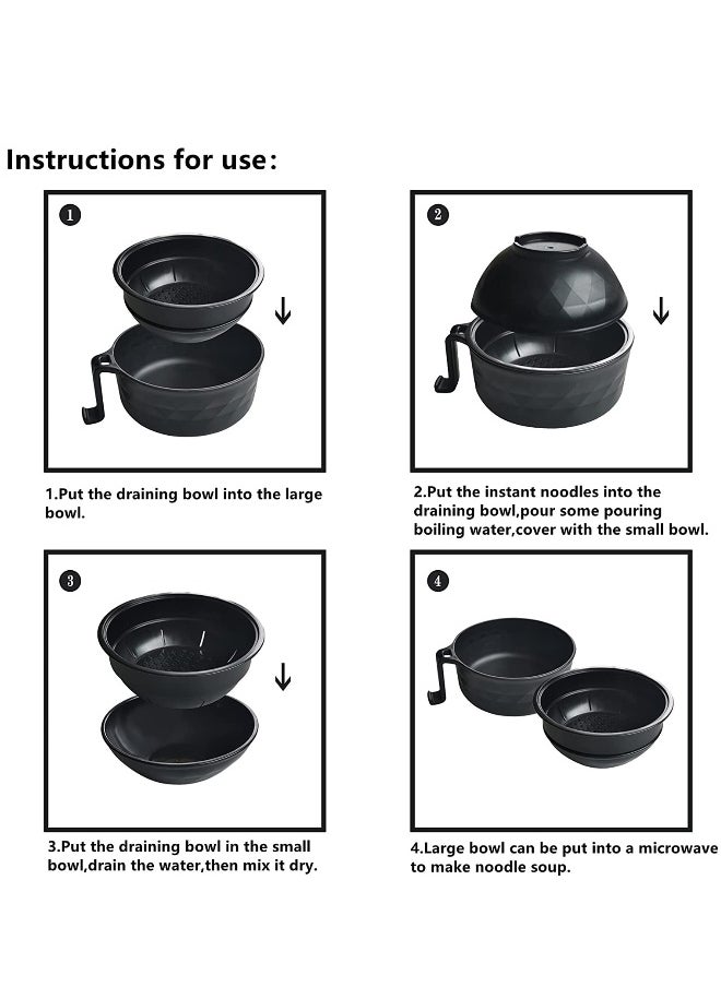Microwave Ramen Cooker Ramen Bowl Set with Lid Chopsticks College Dorm Room Essentials for Girls, Boys, Rapid and Quick Ramen Cooker with Handles  Apartment Essentials for Apartment Black