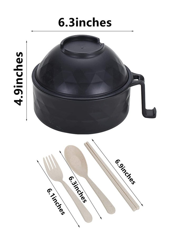 Microwave Ramen Cooker Ramen Bowl Set with Lid Chopsticks College Dorm Room Essentials for Girls, Boys, Rapid and Quick Ramen Cooker with Handles  Apartment Essentials for Apartment Black