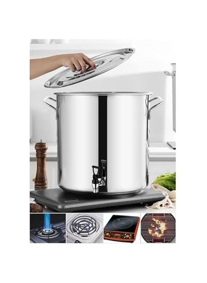 Stainless Steel Stock Pot - Stock Pot With Sot, Round Stock Pot With Soft-Touch Handles, Stainless Steel Soup Stockpot Composite Bottom 5L Wine Bucket,Thicken Milk Can With Tap Stock Pot (Size
