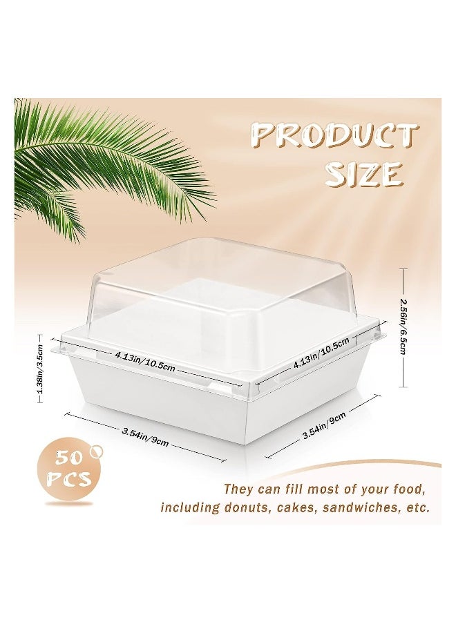 Charlovelyrie Boxes with Clear Lids, 50Pcs Brown Oil-Proof Kraft Paper Dessert Boxes Food Containers for Bakery, Macaron, Cookies, Mini Cakes, Strawberries, Tiramisu Hamburger Packing Box