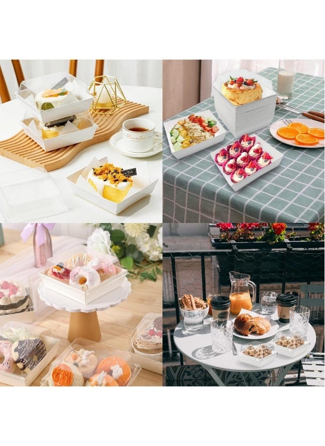 Charlovelyrie Boxes with Clear Lids, 50Pcs Brown Oil-Proof Kraft Paper Dessert Boxes Food Containers for Bakery, Macaron, Cookies, Mini Cakes, Strawberries, Tiramisu Hamburger Packing Box