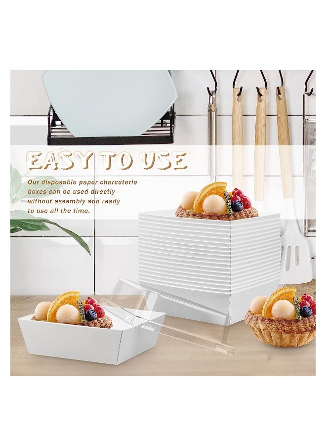 Charlovelyrie Boxes with Clear Lids, 50Pcs Brown Oil-Proof Kraft Paper Dessert Boxes Food Containers for Bakery, Macaron, Cookies, Mini Cakes, Strawberries, Tiramisu Hamburger Packing Box