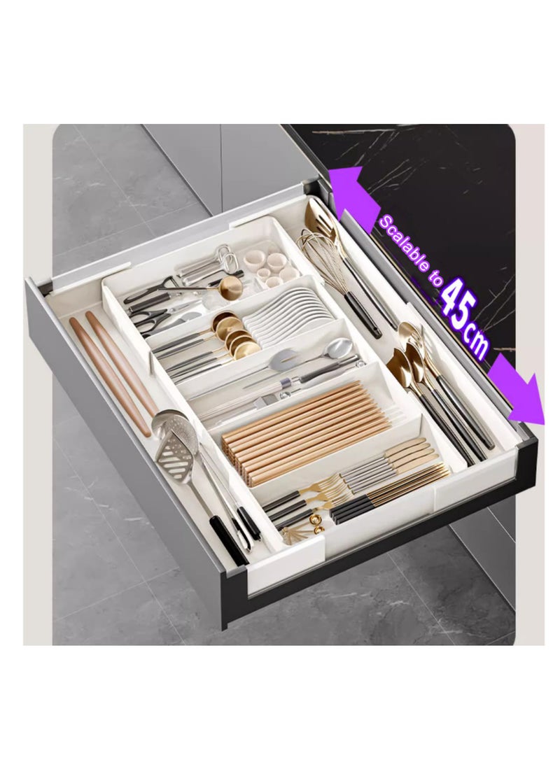 Multifunctional Four Side Expandable Adjustable Cutlery Drawer Organizer, Utensil Kinfe Trayanna, Removable Silverware and Flatware Holder, Closet Cutlery Tray for Spoons Forks Knives,