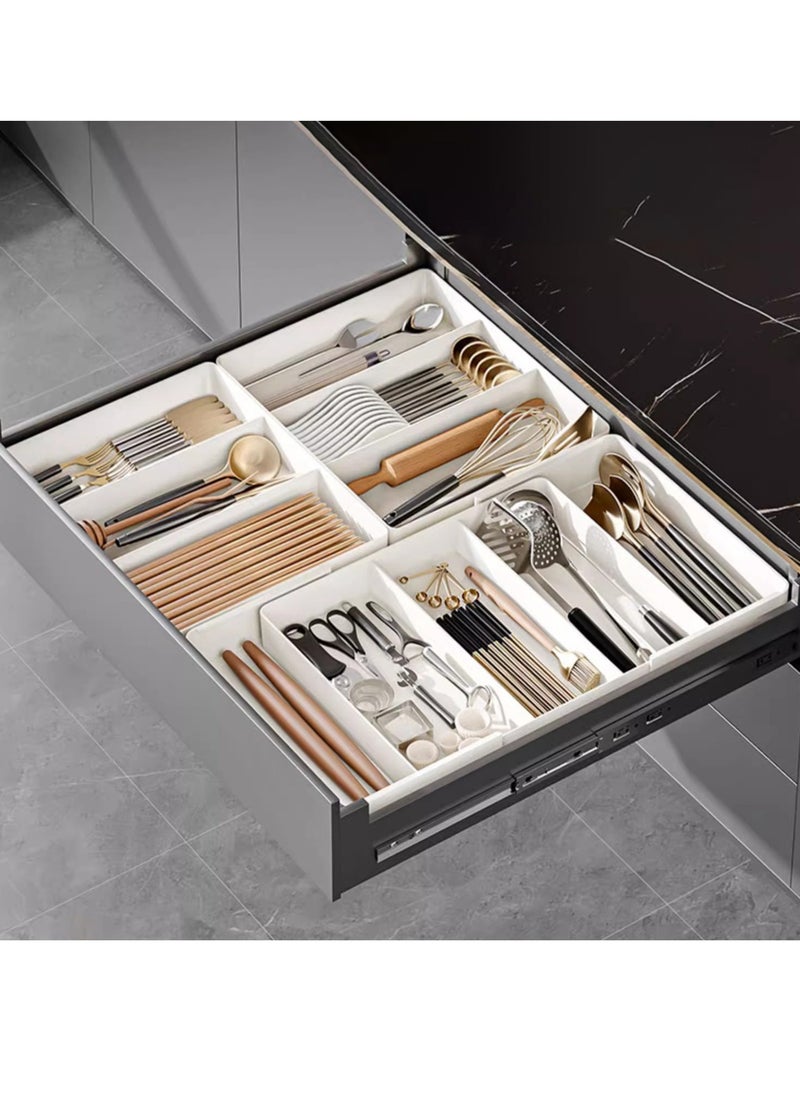 Multifunctional Four Side Expandable Adjustable Cutlery Drawer Organizer, Utensil Kinfe Trayanna, Removable Silverware and Flatware Holder, Closet Cutlery Tray for Spoons Forks Knives,