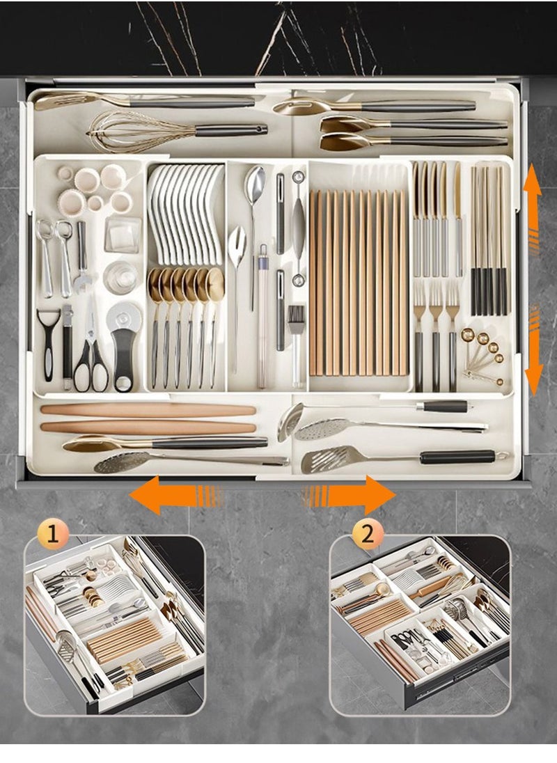 Multifunctional Four Side Expandable Adjustable Cutlery Drawer Organizer, Utensil Kinfe Trayanna, Removable Silverware and Flatware Holder, Closet Cutlery Tray for Spoons Forks Knives,