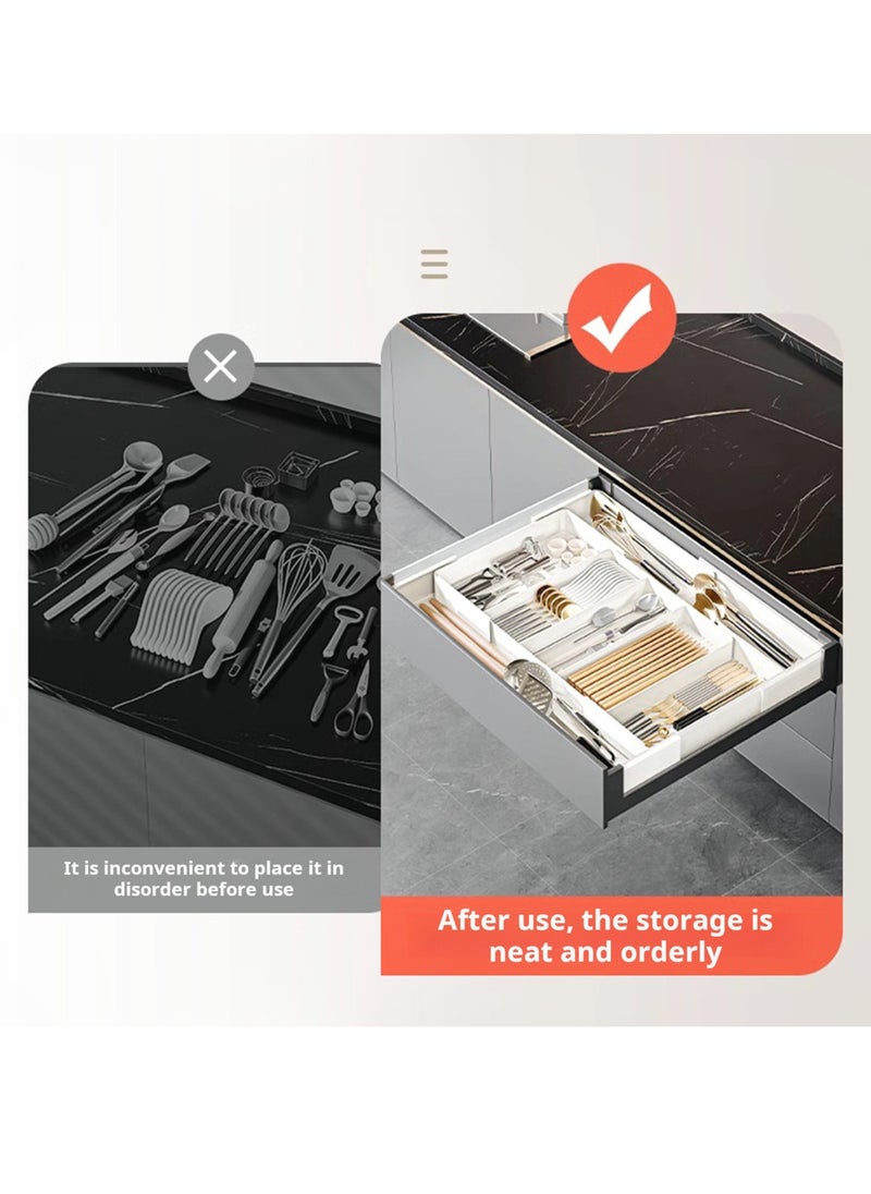 Multifunctional Four Side Expandable Adjustable Cutlery Drawer Organizer, Utensil Kinfe Trayanna, Removable Silverware and Flatware Holder, Closet Cutlery Tray for Spoons Forks Knives,