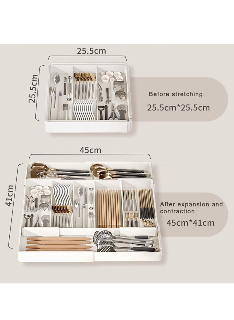 Multifunctional Four Side Expandable Adjustable Cutlery Drawer Organizer, Utensil Kinfe Trayanna, Removable Silverware and Flatware Holder, Closet Cutlery Tray for Spoons Forks Knives,