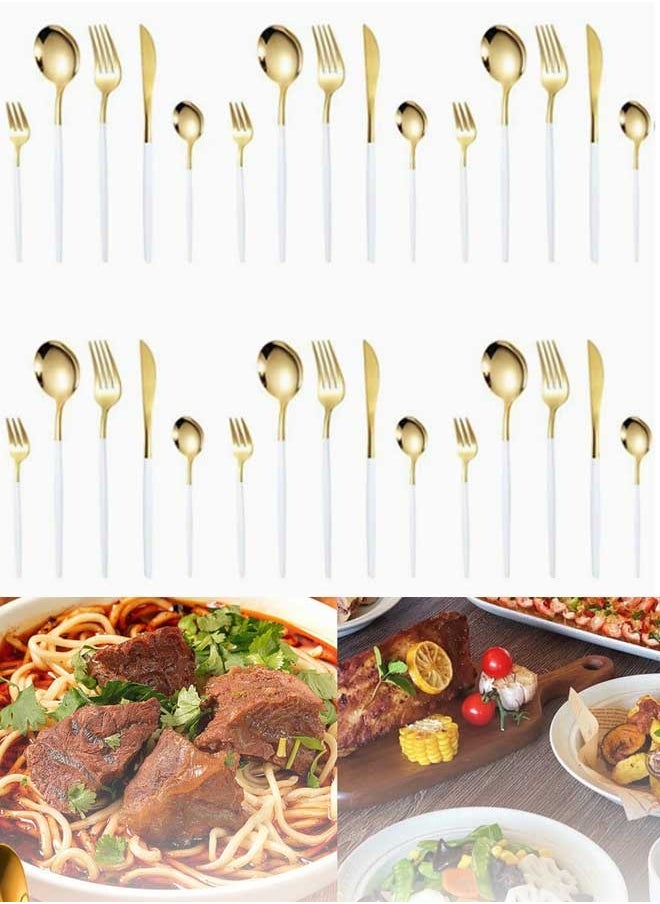 30-Piece Stainless Steel Cutlery Set Gold/White