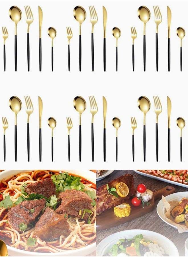 30-Piece Stainless Steel Cutlery Set Gold/Black