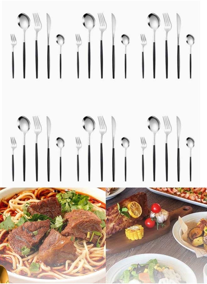 30-Piece Stainless Steel Cutlery Set Black/Sliver