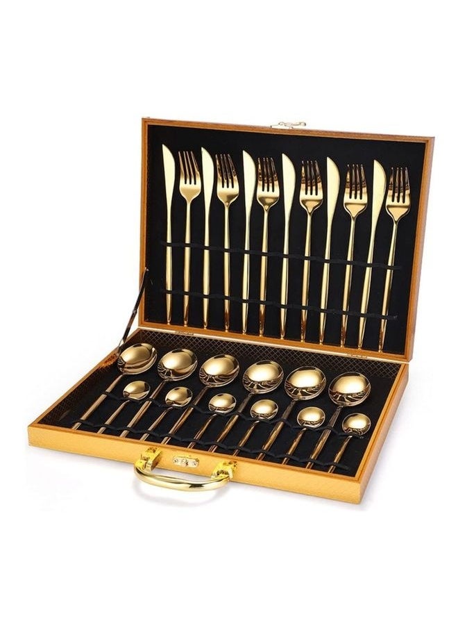 24-Piece Stainless Steel Cutlery Set With Storage Case Gold