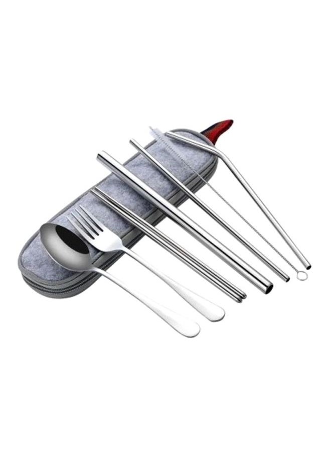 8-Piece Portable Travel Cutlery Set Silver/Grey 25x6cm