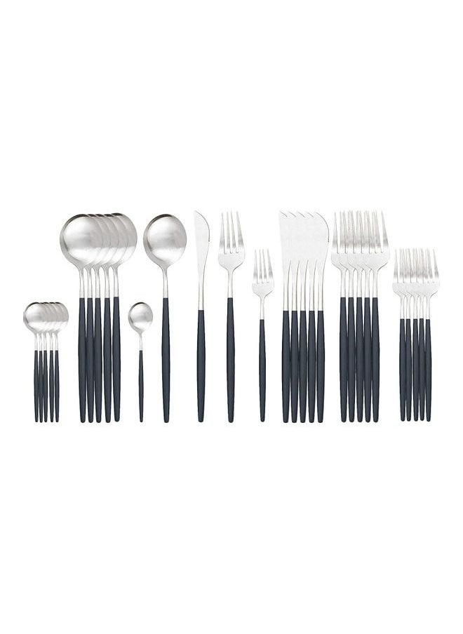 30-Piece Various Size Stainless Steel Cutlery Set Silver/Black