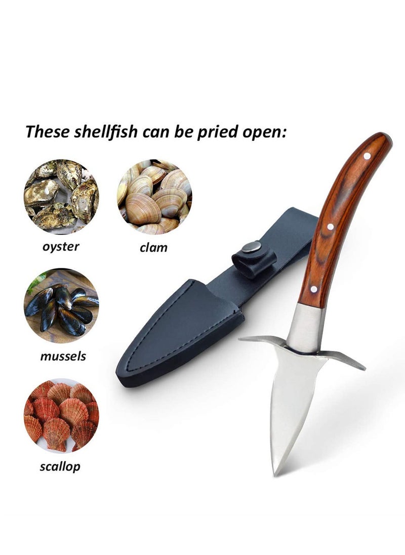 Poyster Shucking Knife Set with Wooden Handle u0026 Protective Gloves Oyster Shucker Tool for Safe and Efficient Shell Opening-(M)