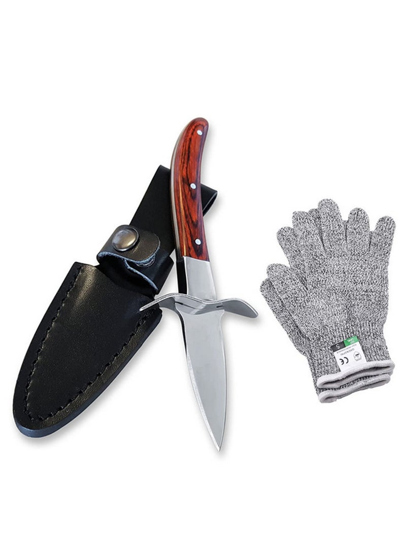 Poyster Shucking Knife Set with Wooden Handle u0026 Protective Gloves Oyster Shucker Tool for Safe and Efficient Shell Opening-(M)