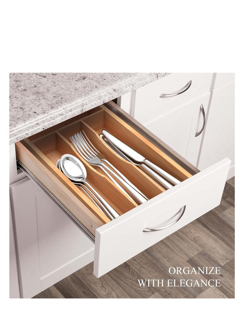 Bamboo Kitchen Drawer Organizer – 4-Grid Cutlery Tray and Silverware Holder for Utensils, Flatware, and Kitchen Storage