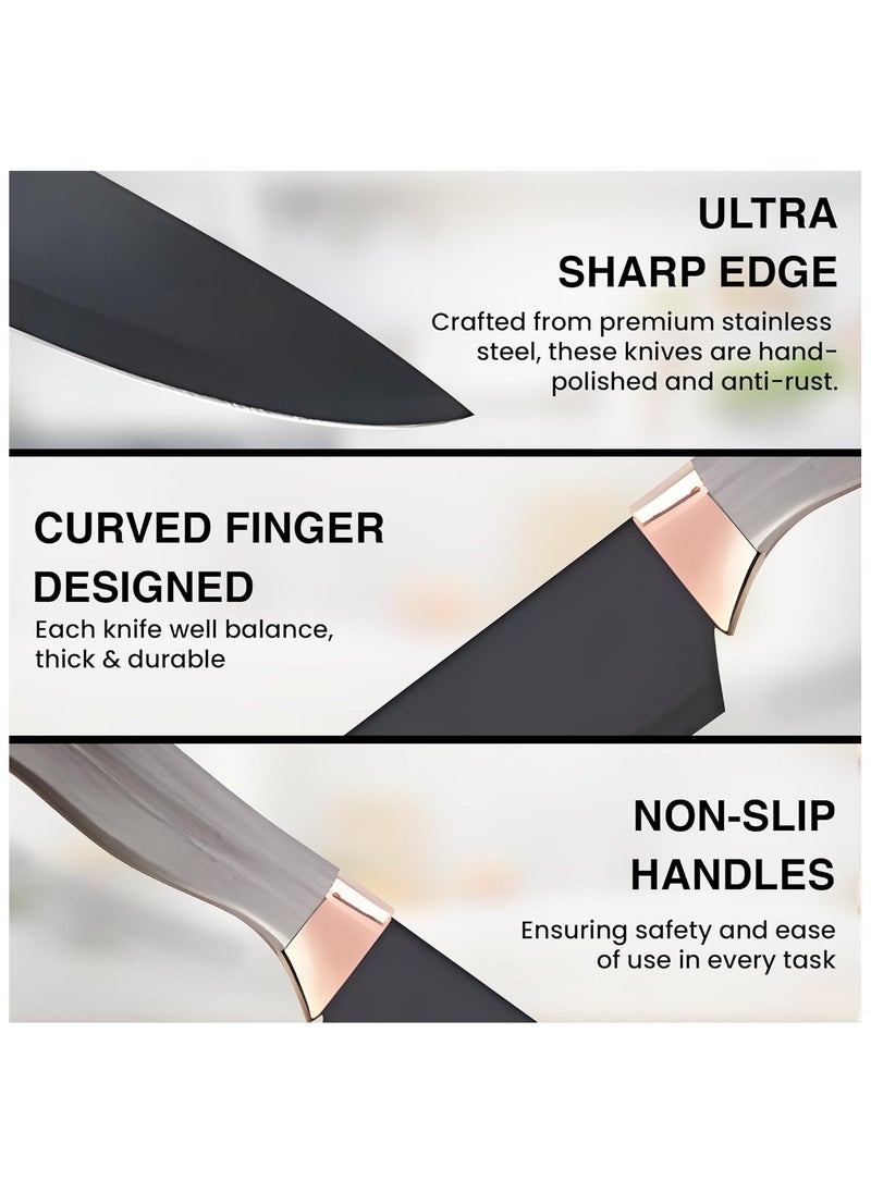 7-Piece Stainless Steel Knife Set with Holder – Sharp Kitchen Chef Knives with Scissors, Sharpener & Marble Handles – Premium Cutlery Set for Home & Professional Use