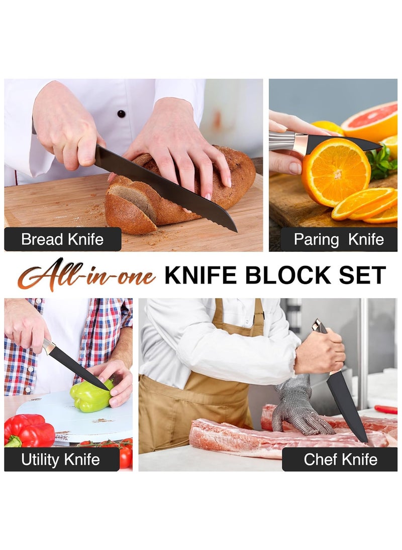 7-Piece Stainless Steel Knife Set with Holder – Sharp Kitchen Chef Knives with Scissors, Sharpener & Marble Handles – Premium Cutlery Set for Home & Professional Use