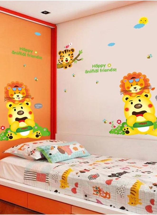 Happy Animal Printed Removable Wall Sticker Multicolour 60 x 40cm