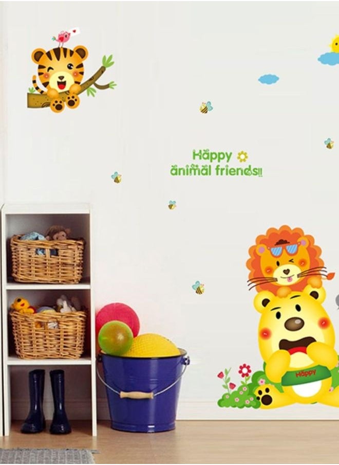 Happy Animal Printed Removable Wall Sticker Multicolour 60 x 40cm