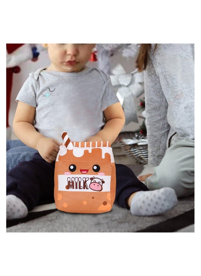 Milk Plush Pillow, Cartoon Soft Strawberry Milk Plushie Fruit Pillow, Food Shaped Pillow Fruit Milk Pillow, Home Hugging Gift for Kids (Chocolate, One Size)