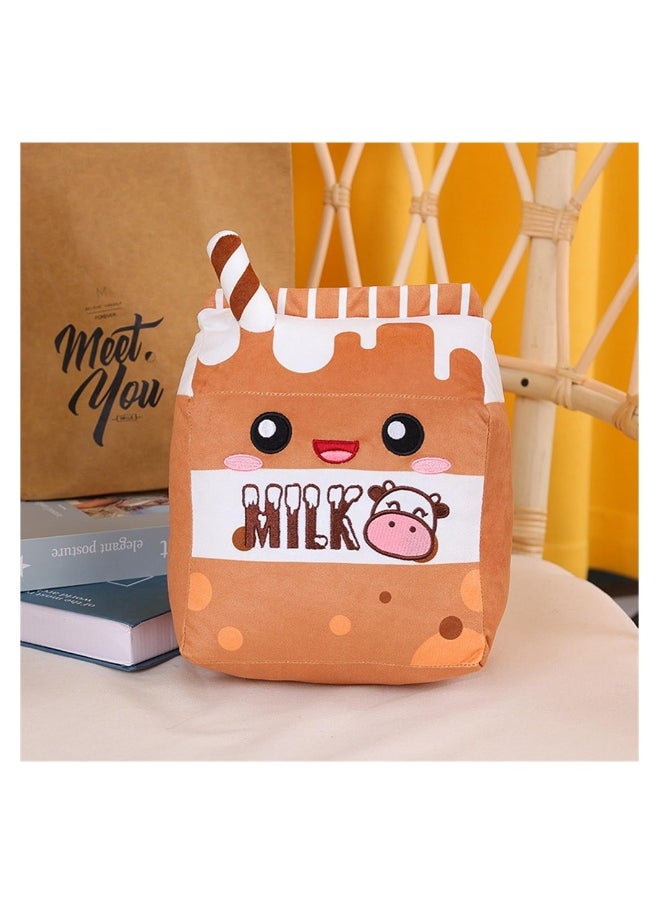 Milk Plush Pillow, Cartoon Soft Strawberry Milk Plushie Fruit Pillow, Food Shaped Pillow Fruit Milk Pillow, Home Hugging Gift for Kids (Chocolate, One Size)