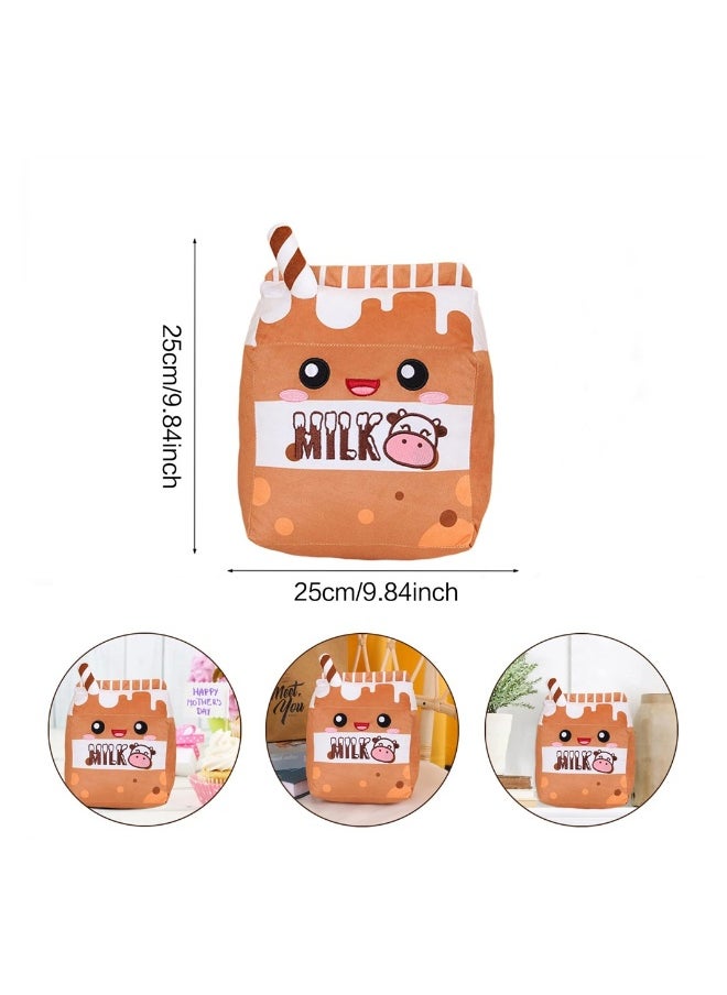 Milk Plush Pillow, Cartoon Soft Strawberry Milk Plushie Fruit Pillow, Food Shaped Pillow Fruit Milk Pillow, Home Hugging Gift for Kids (Chocolate, One Size)