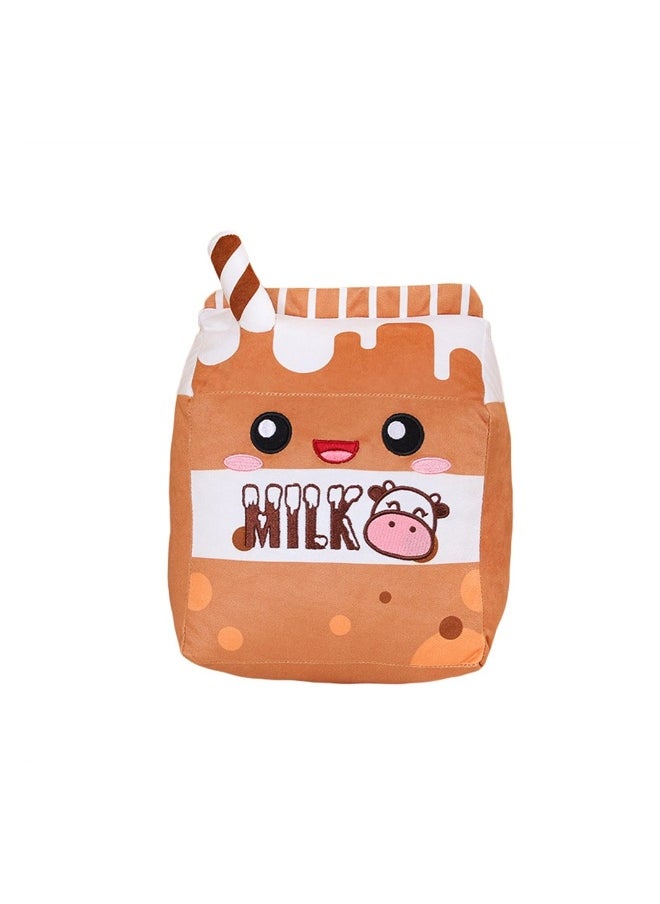 Milk Plush Pillow, Cartoon Soft Strawberry Milk Plushie Fruit Pillow, Food Shaped Pillow Fruit Milk Pillow, Home Hugging Gift for Kids (Chocolate, One Size)