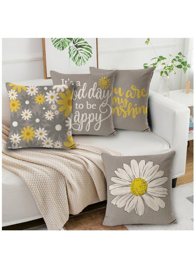 Throw Pillowcase, 4-Piece Home Decoration Small Daisy Pattern Decorative indoor Pillow Case for Couch Sofa Chair