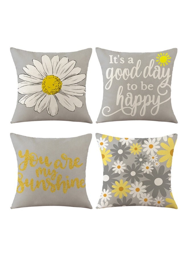 Throw Pillowcase, 4-Piece Home Decoration Small Daisy Pattern Decorative indoor Pillow Case for Couch Sofa Chair