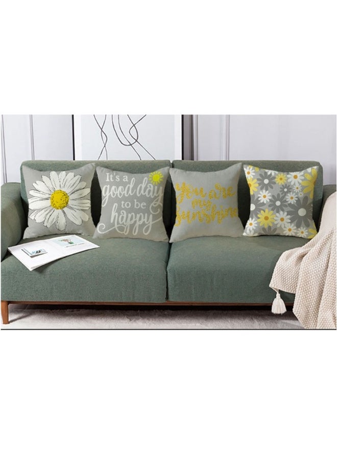 Throw Pillowcase, 4-Piece Home Decoration Small Daisy Pattern Decorative indoor Pillow Case for Couch Sofa Chair