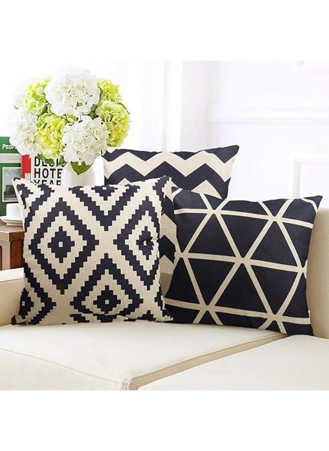 4-Piece Decorative Geometric Design Sofa Pillow Set ‎ Cotton 27 x 25.8 x 4.7 cm Black/Beige