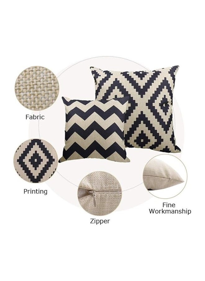 4-Piece Decorative Geometric Design Sofa Pillow Set ‎ Cotton 27 x 25.8 x 4.7 cm Black/Beige