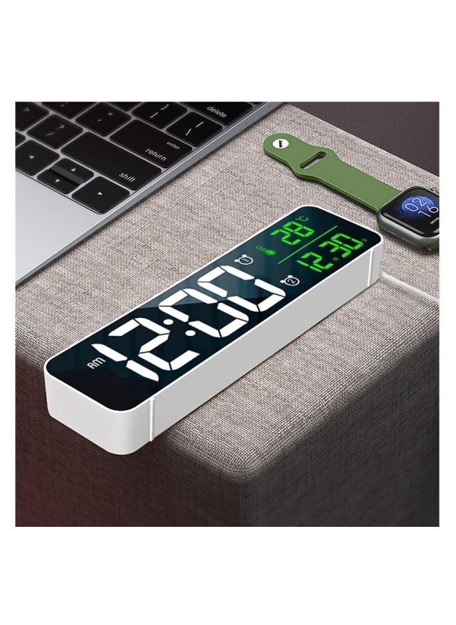 Digital Clock Large Display - LED Electric Alarm Clock for Bedrooms - Date u0026 Temperature Display - Automatic Brightness Dimmer - Stylish and Simple - White
