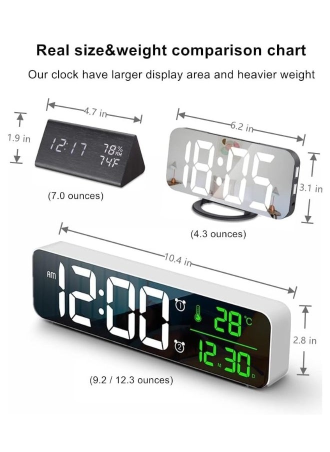 Digital Clock Large Display - LED Electric Alarm Clock for Bedrooms - Date u0026 Temperature Display - Automatic Brightness Dimmer - Stylish and Simple - White