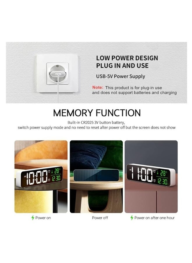 Digital Clock Large Display - LED Electric Alarm Clock for Bedrooms - Date u0026 Temperature Display - Automatic Brightness Dimmer - Stylish and Simple - White