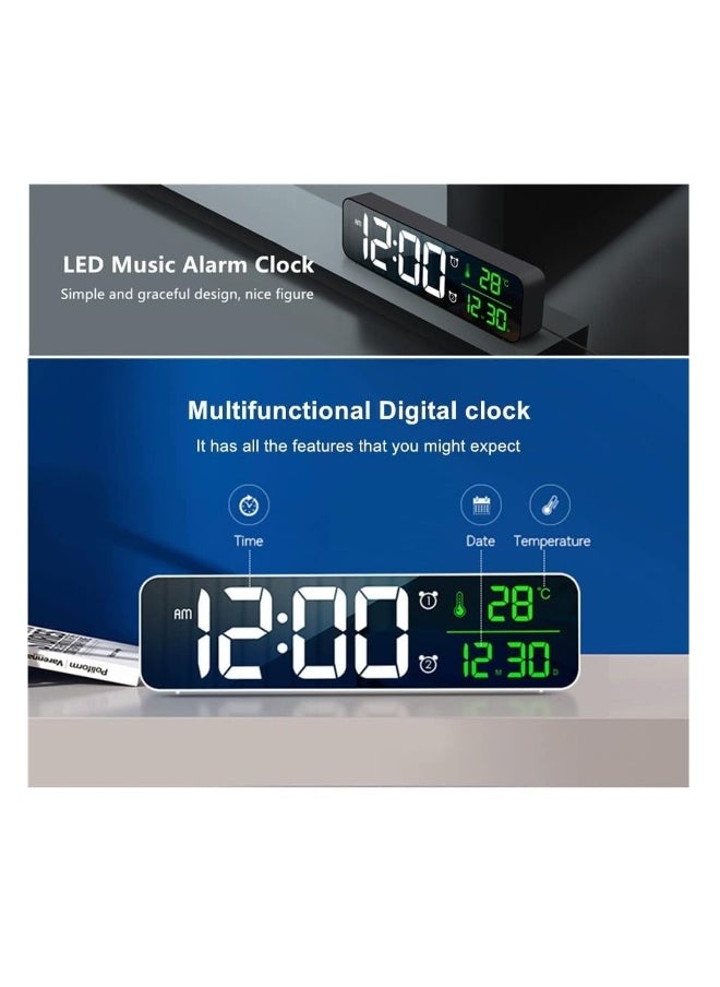 Digital Clock Large Display - LED Electric Alarm Clock for Bedrooms - Date u0026 Temperature Display - Automatic Brightness Dimmer - Stylish and Simple - White