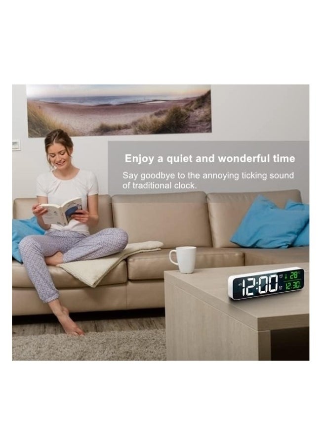 Digital Clock Large Display - LED Electric Alarm Clock for Bedrooms - Date u0026 Temperature Display - Automatic Brightness Dimmer - Stylish and Simple - White