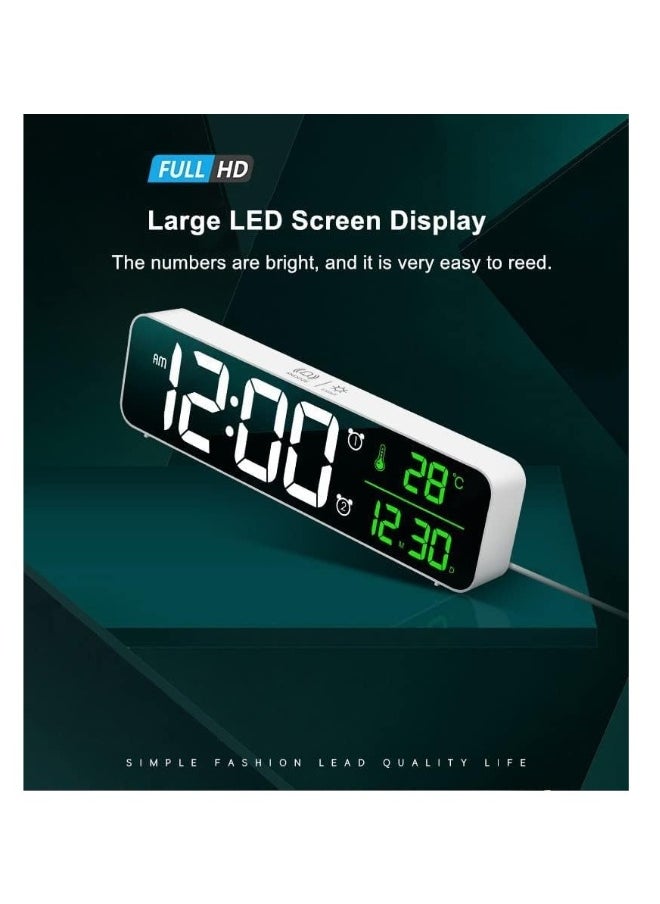 Digital Clock Large Display - LED Electric Alarm Clock for Bedrooms - Date u0026 Temperature Display - Automatic Brightness Dimmer - Stylish and Simple - White