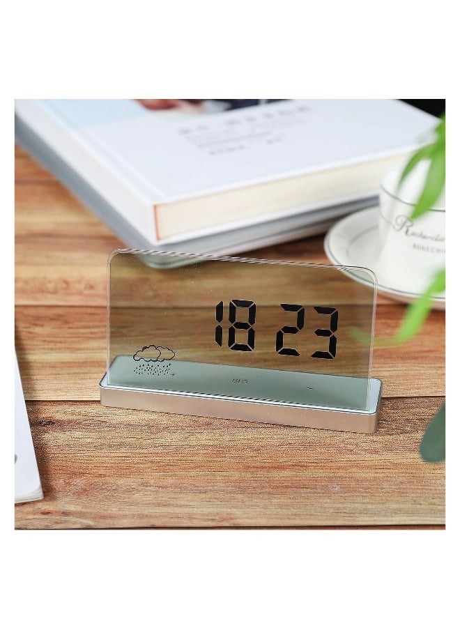 Alarm Clock for Bedroom, 3 Lould Alarms, Transparent LCD Display with Indoor Temperature and Humidness, Endurance Over 40 Days, Future Digital Clock for Gifts