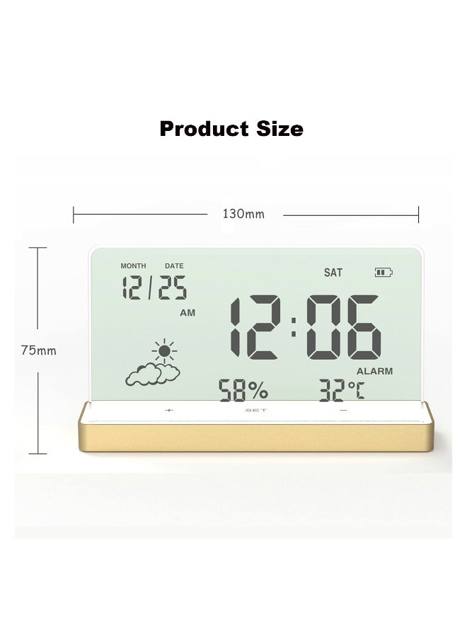 Alarm Clock for Bedroom, 3 Lould Alarms, Transparent LCD Display with Indoor Temperature and Humidness, Endurance Over 40 Days, Future Digital Clock for Gifts