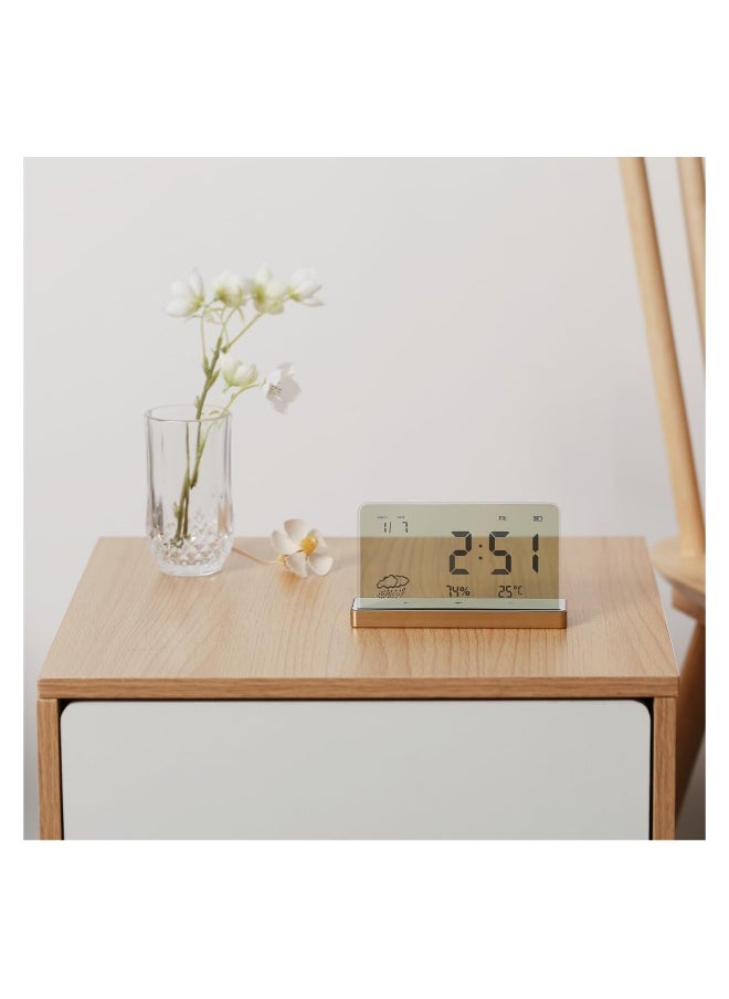 Alarm Clock for Bedroom, 3 Lould Alarms, Transparent LCD Display with Indoor Temperature and Humidness, Endurance Over 40 Days, Future Digital Clock for Gifts