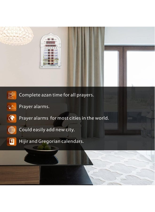Digital Azan Clock with Charger and Remote ,Desktop dgital clcok Wall Clock, Islamic Clock，Led Prayer Clock for Read Home/Office/Mosque Digital Azan Clock/Decorative Clock Silver 23x5x39 cm