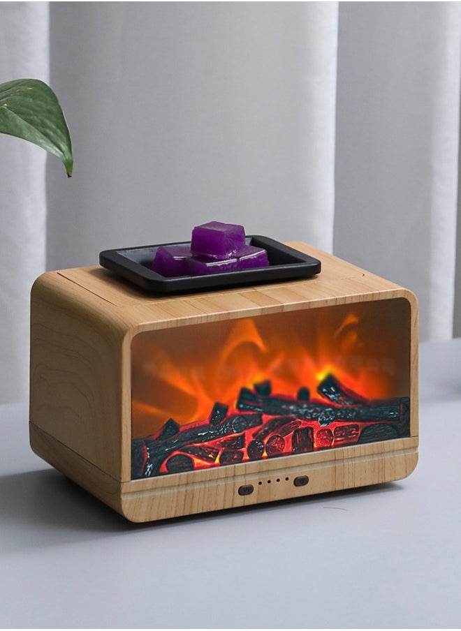 Dynamic Simulated Flame Aromatherapy Diffuser, Ultrasonic Humidifier , Wood Grain Flame Fireplace Wax Melter ,Suitable for Use in Offices and Bedrooms, Can be Switched On and Off at Regular Intervals