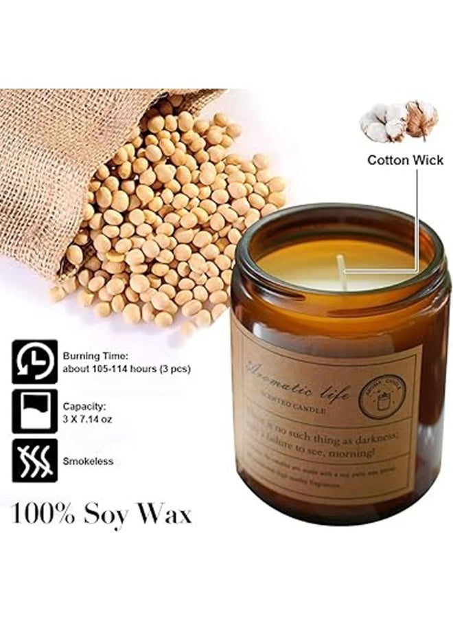 Aromatherapy Candle Set Scented Candles for Home,3Pcs Soy Wax Candles Large Brown Jar Candle Soy Candles Gift Kit Long Burning Time Lasting Fragrance for Girlfriend Teacher Mom Birthday Present