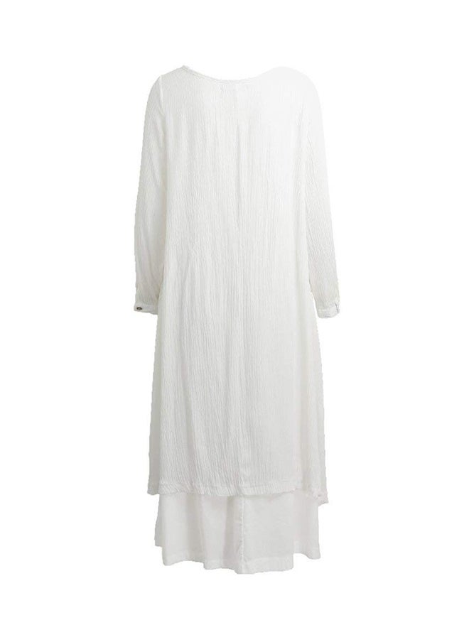 New Fashion Solid Long Sleeves Boho Long Maxi Dress G8214W White